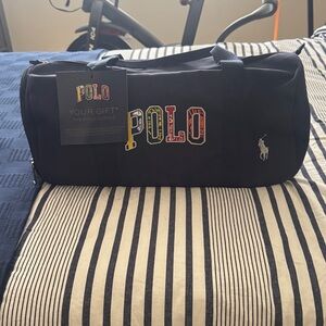 Ralph Lauren Black Duffel Bag with Multicolor Logo
